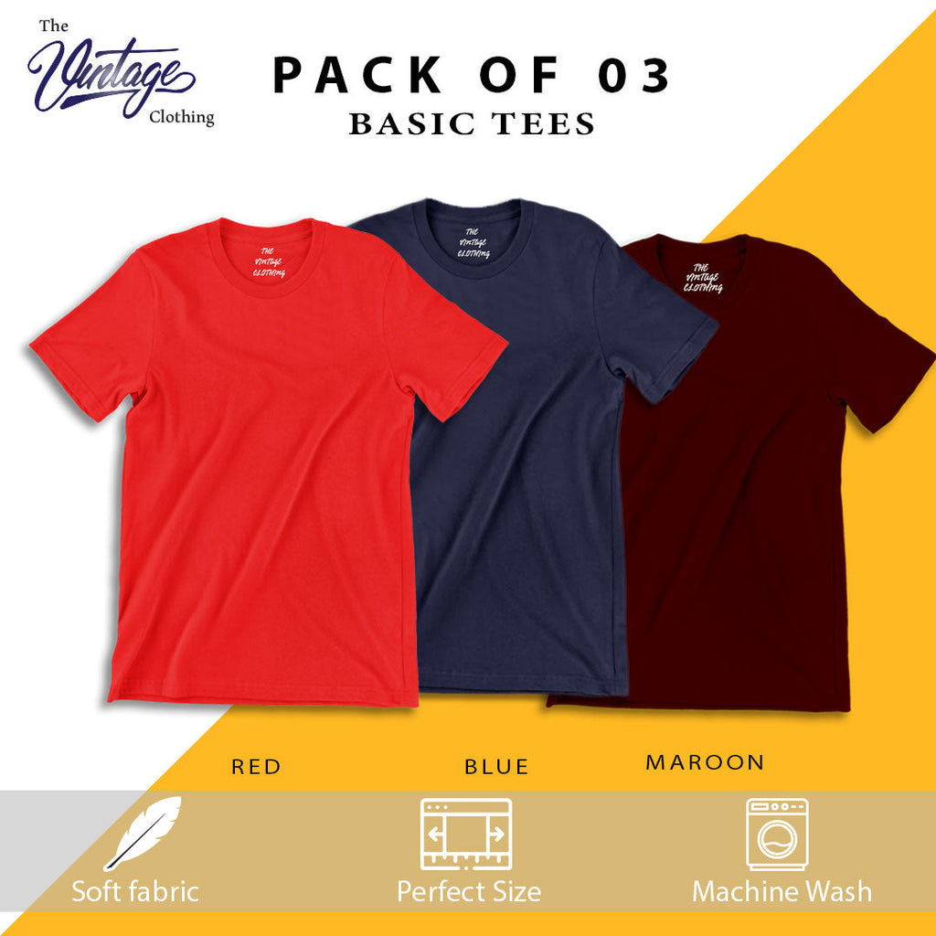 Pack of 3 plain Half sleeves T-Shirt