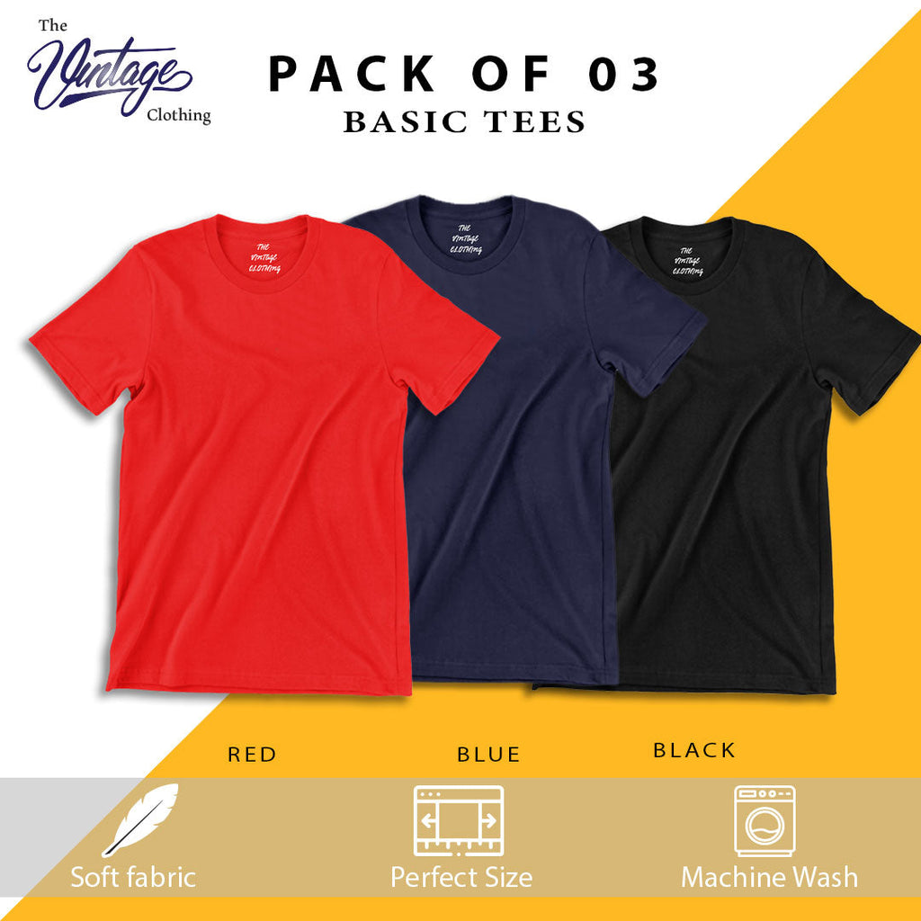 Pack of 3 plain Half sleeves T-Shirt