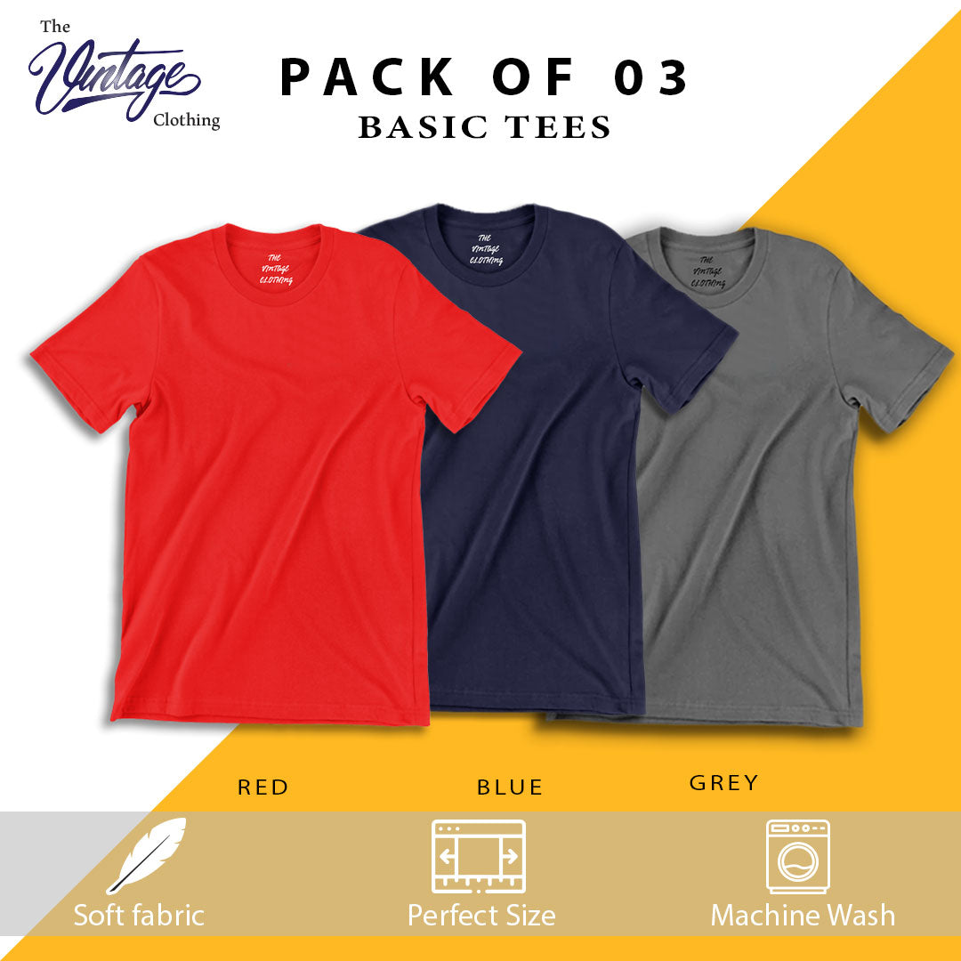 Pack of 3 plain Half sleeves T-Shirt
