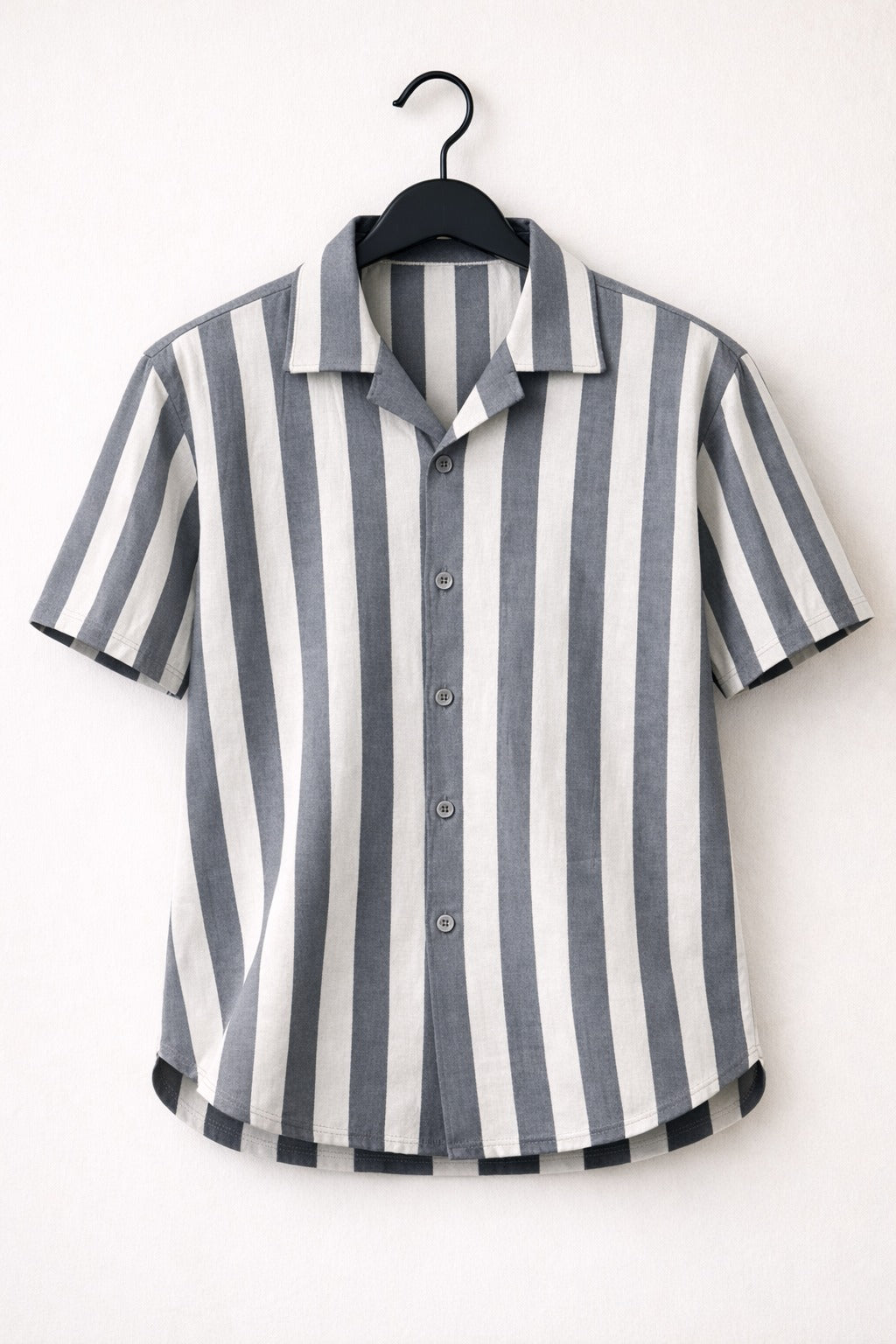 Gray Stripe Cuban Collar Shirt for Men