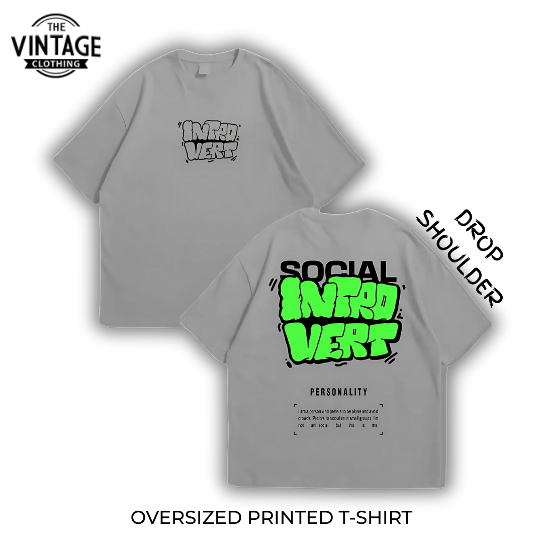 Introvert Oversized Dropshoulder Tee - DTF Printed Tshirt for Men and Women