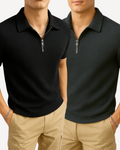 Pack of 2 – Waffle Knit Zipper Polo - Black and Charcoal