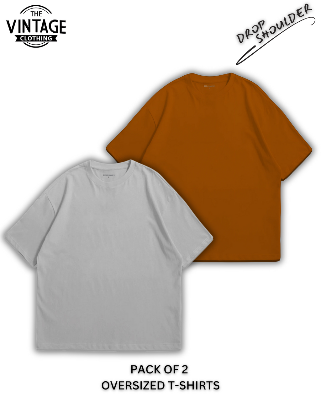 Pack of 2 Oversized | Drop Shoulder Solid Color Tshirts for Men and Women