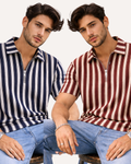 Pack of 2 - Waffle Knit Dual Stripe Zip Polo Shirt