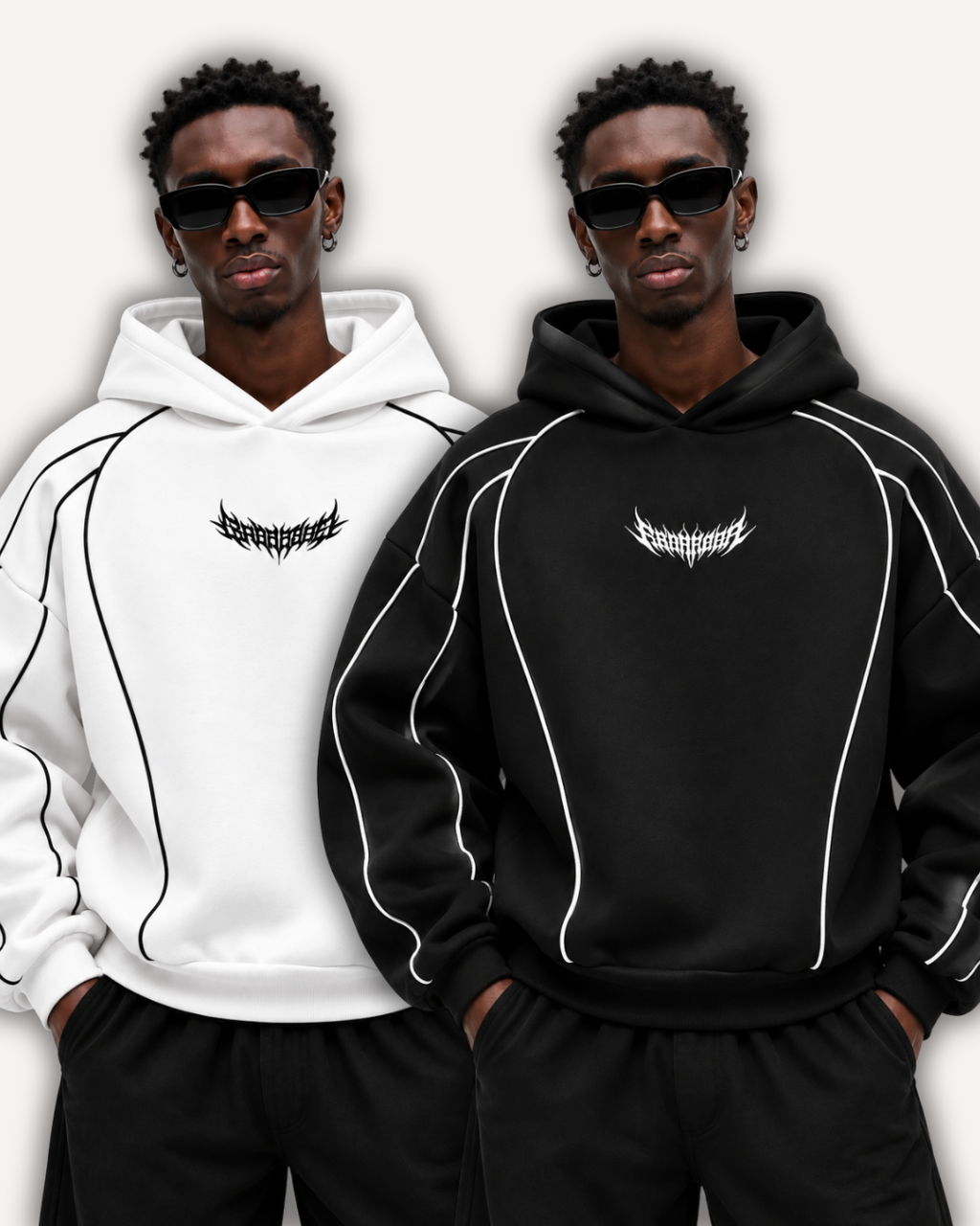 Pack of 2 Piped Oversized Drop Shoulder Hoodies