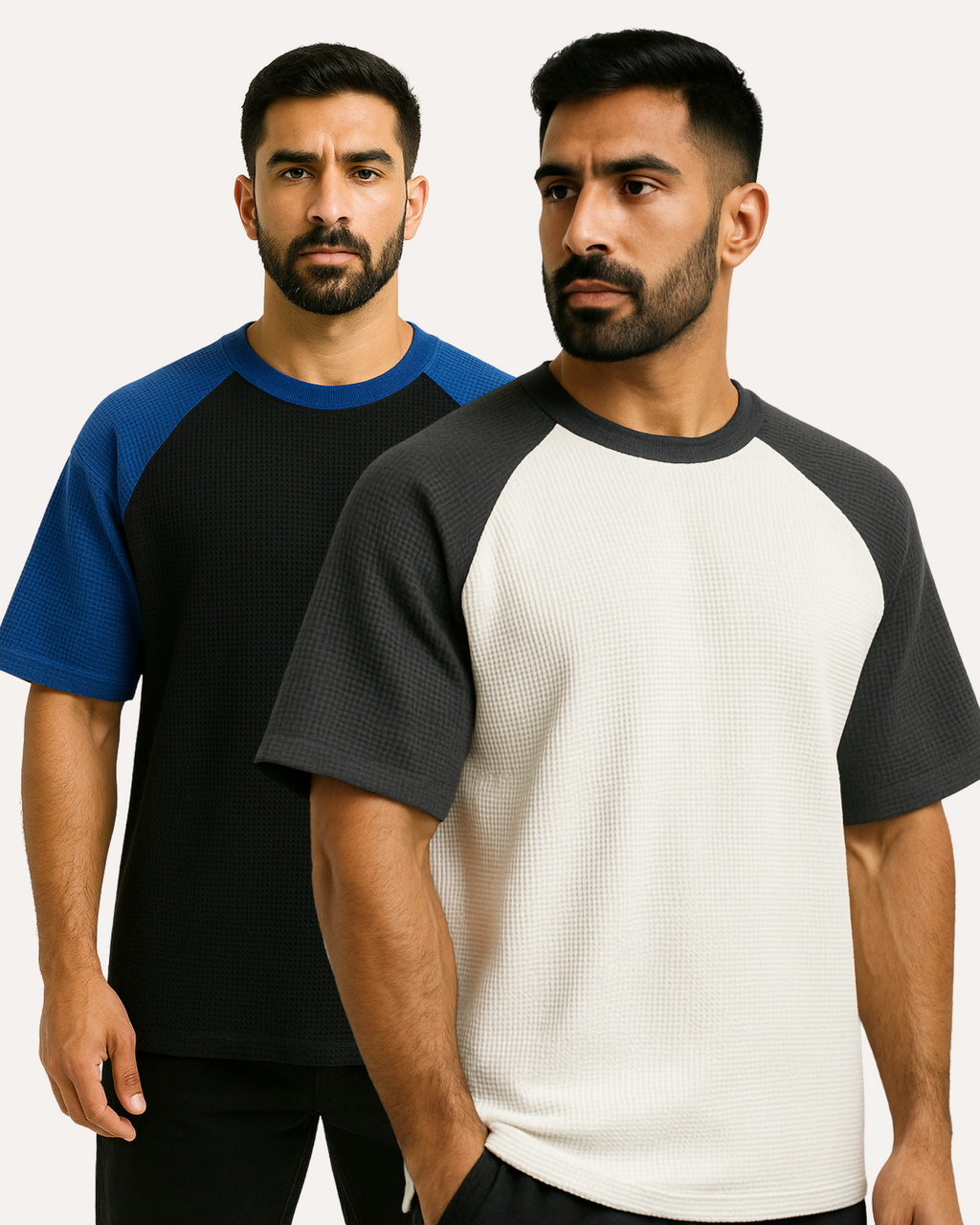 Pack of 2 - Oversized Raglan Waffle Knit T-Shirt
