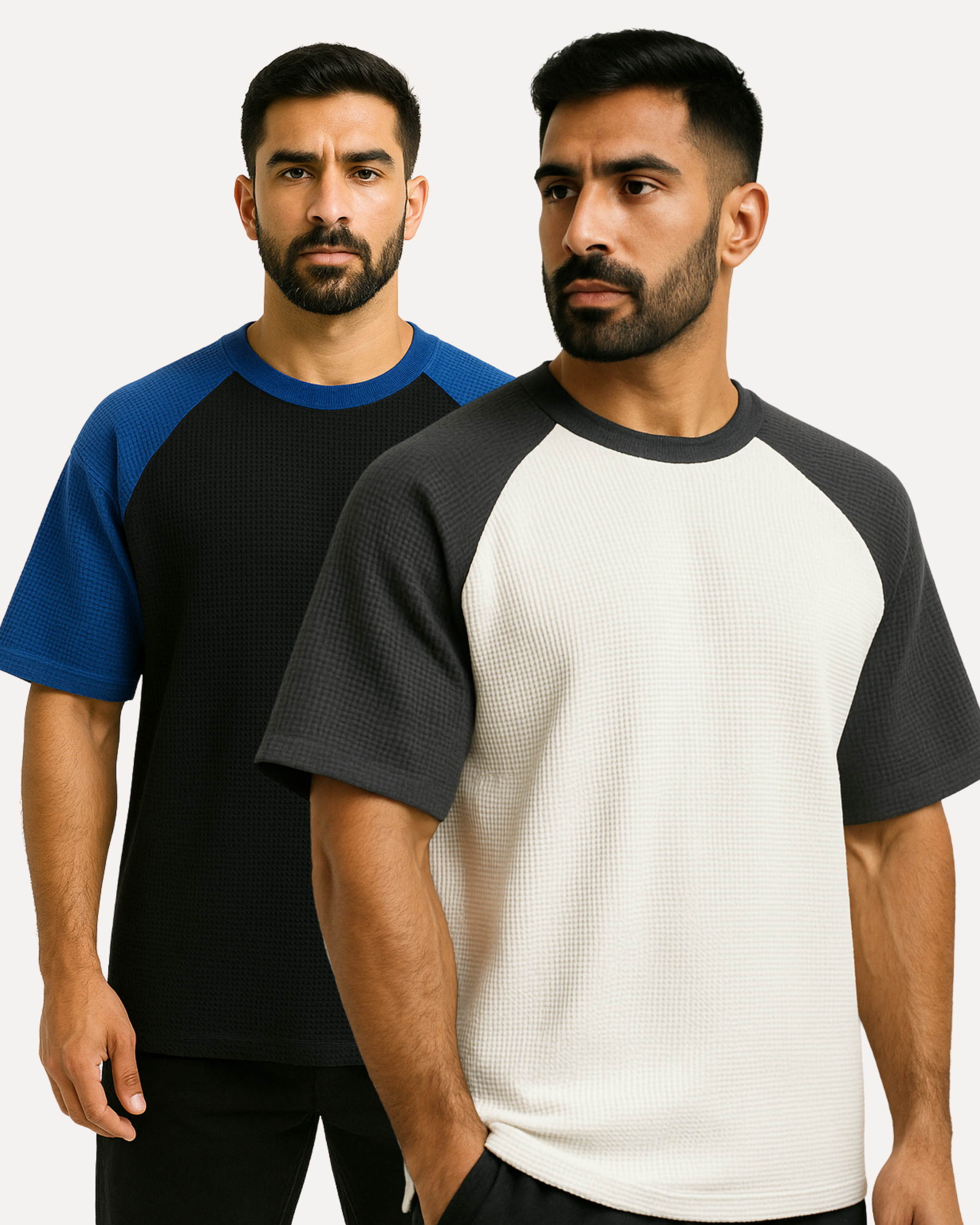 Pack of 2 - Oversized Raglan Waffle Knit T-Shirt