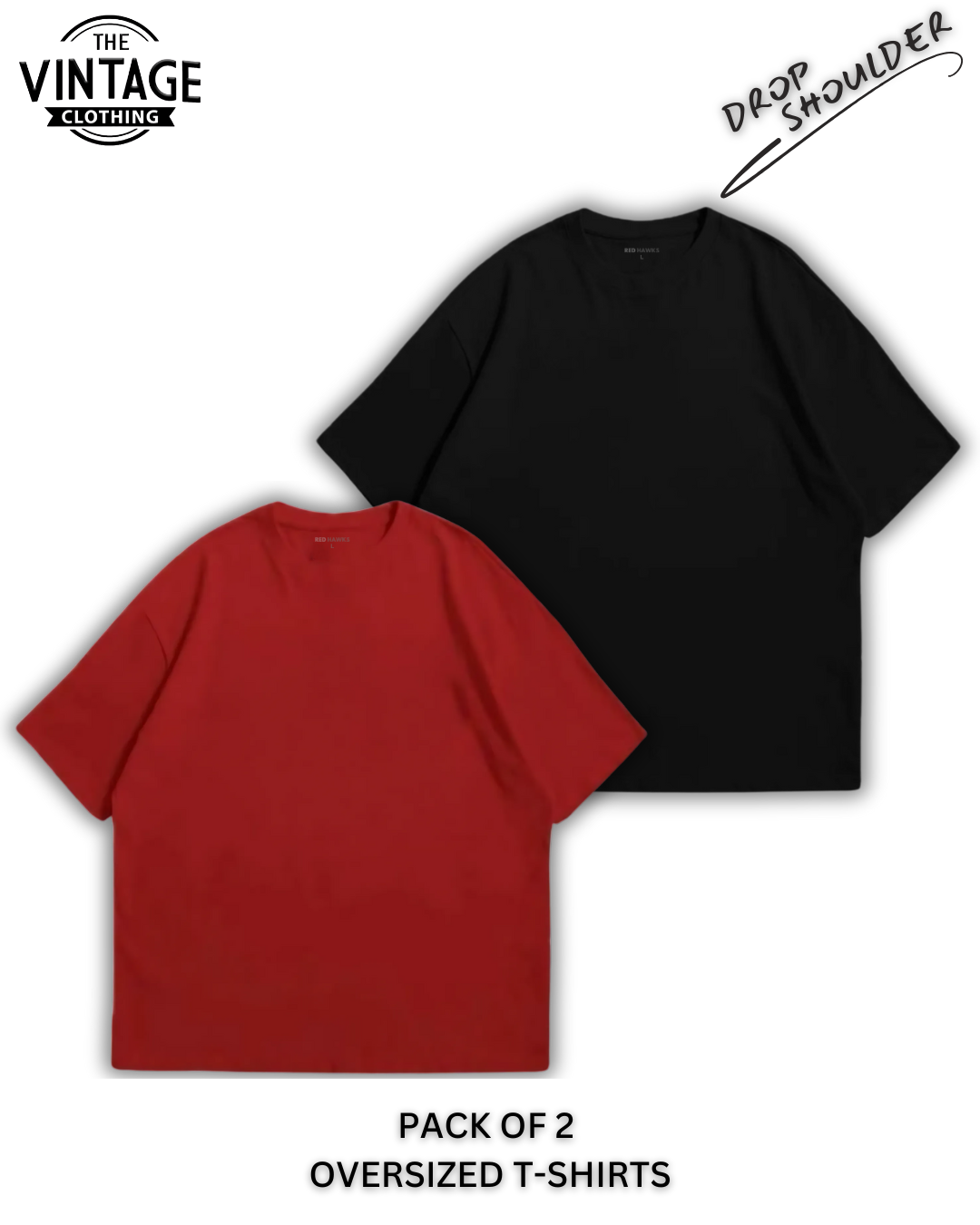 Pack of 2 Oversized | Drop Shoulder Solid Color Tshirts for Men and Women