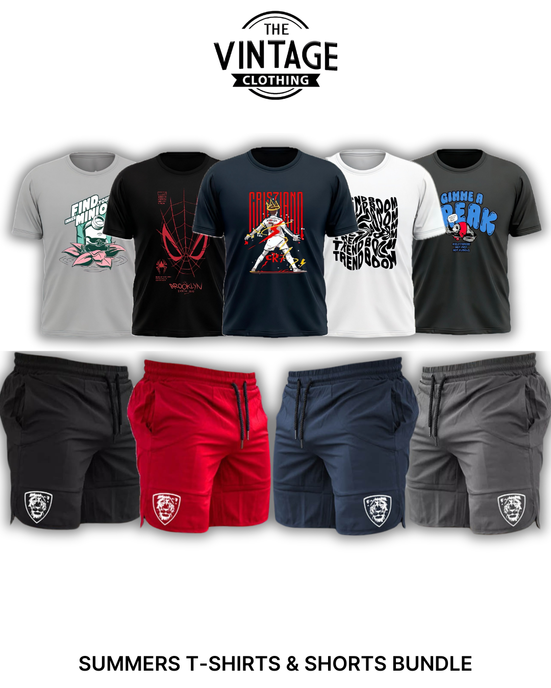 Pack of 9 Deal (5 Printed T-shirts & 4 Shorts)