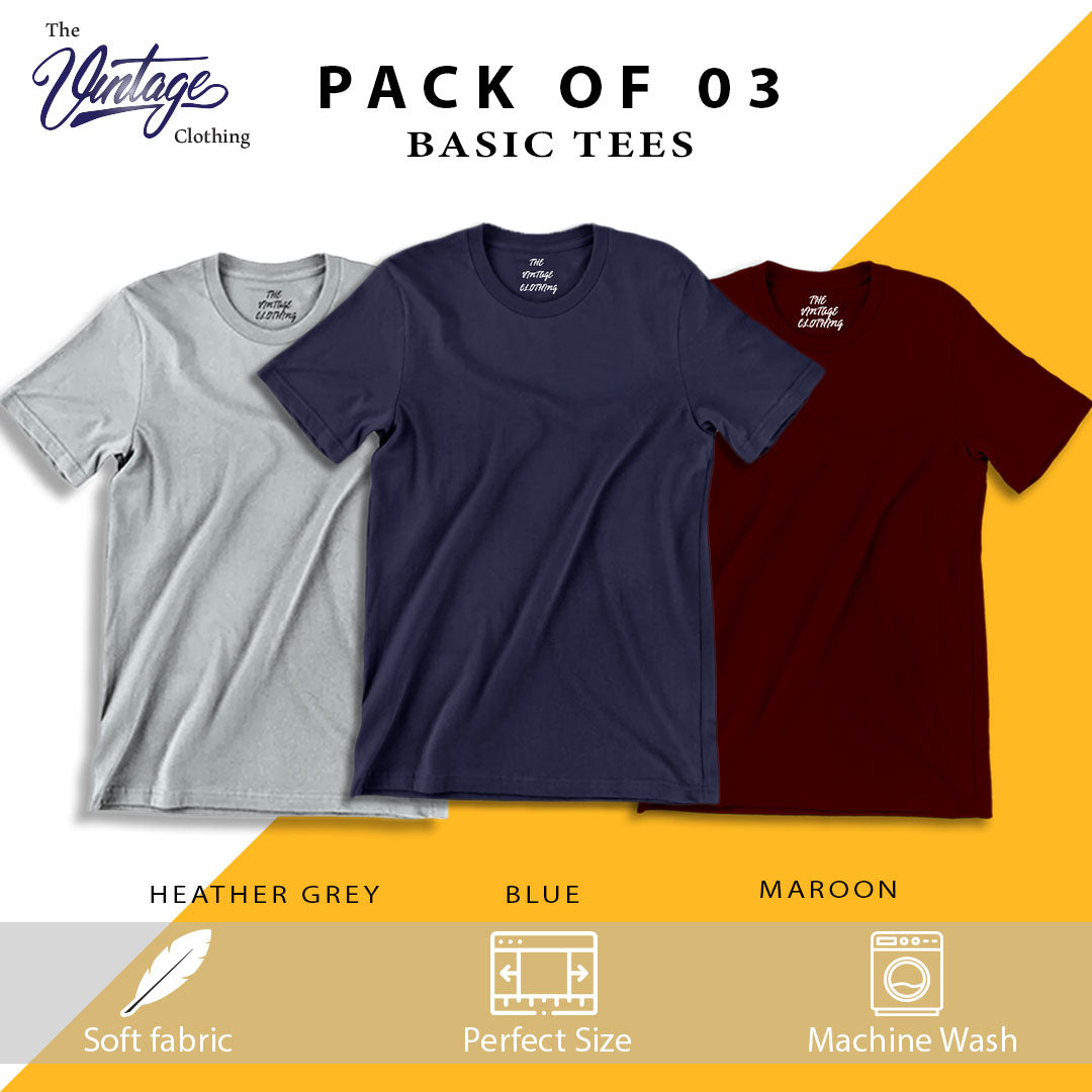 Pack of 3 plain Half sleeves T-Shirt