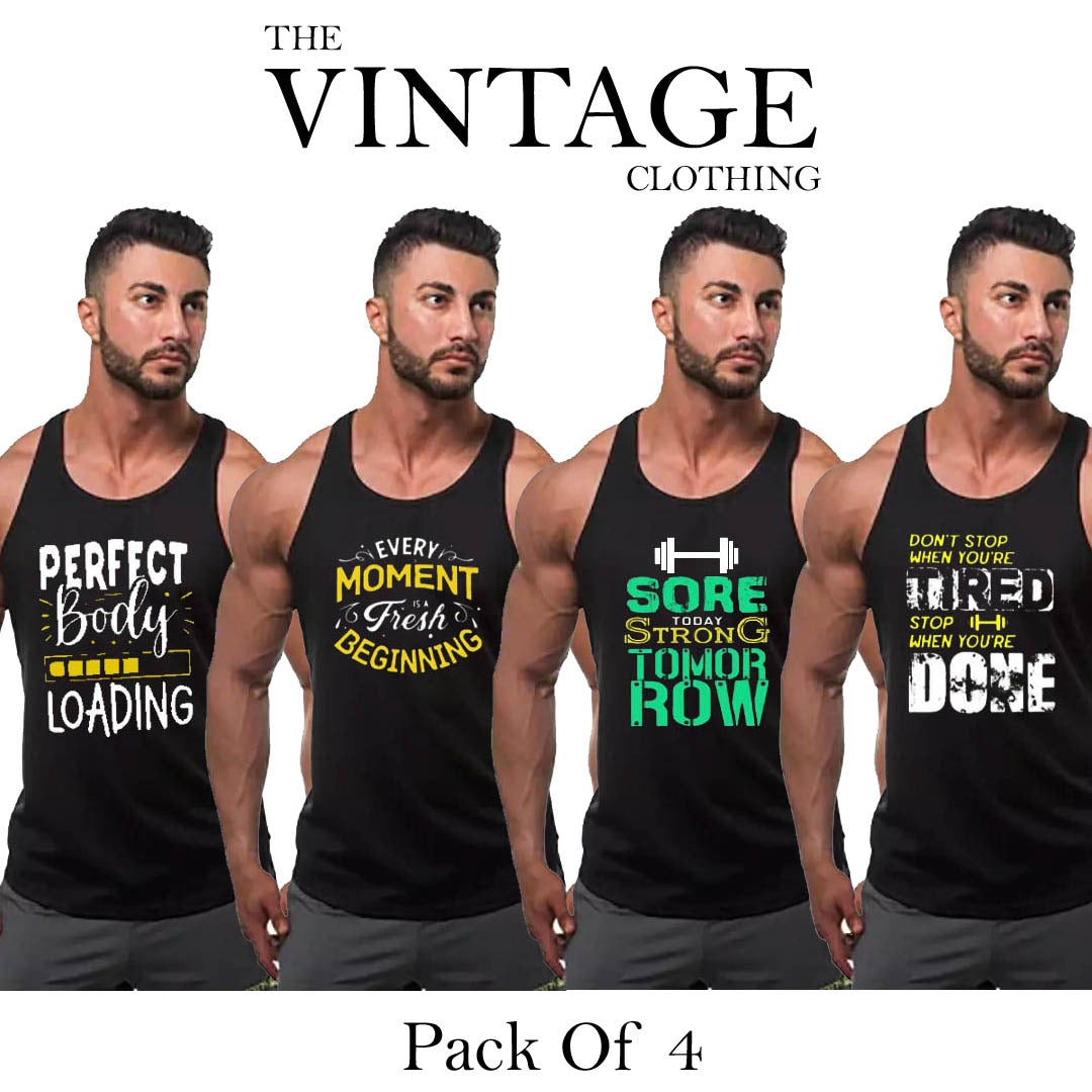 Pack of 4 Printed gym sando tanks 001