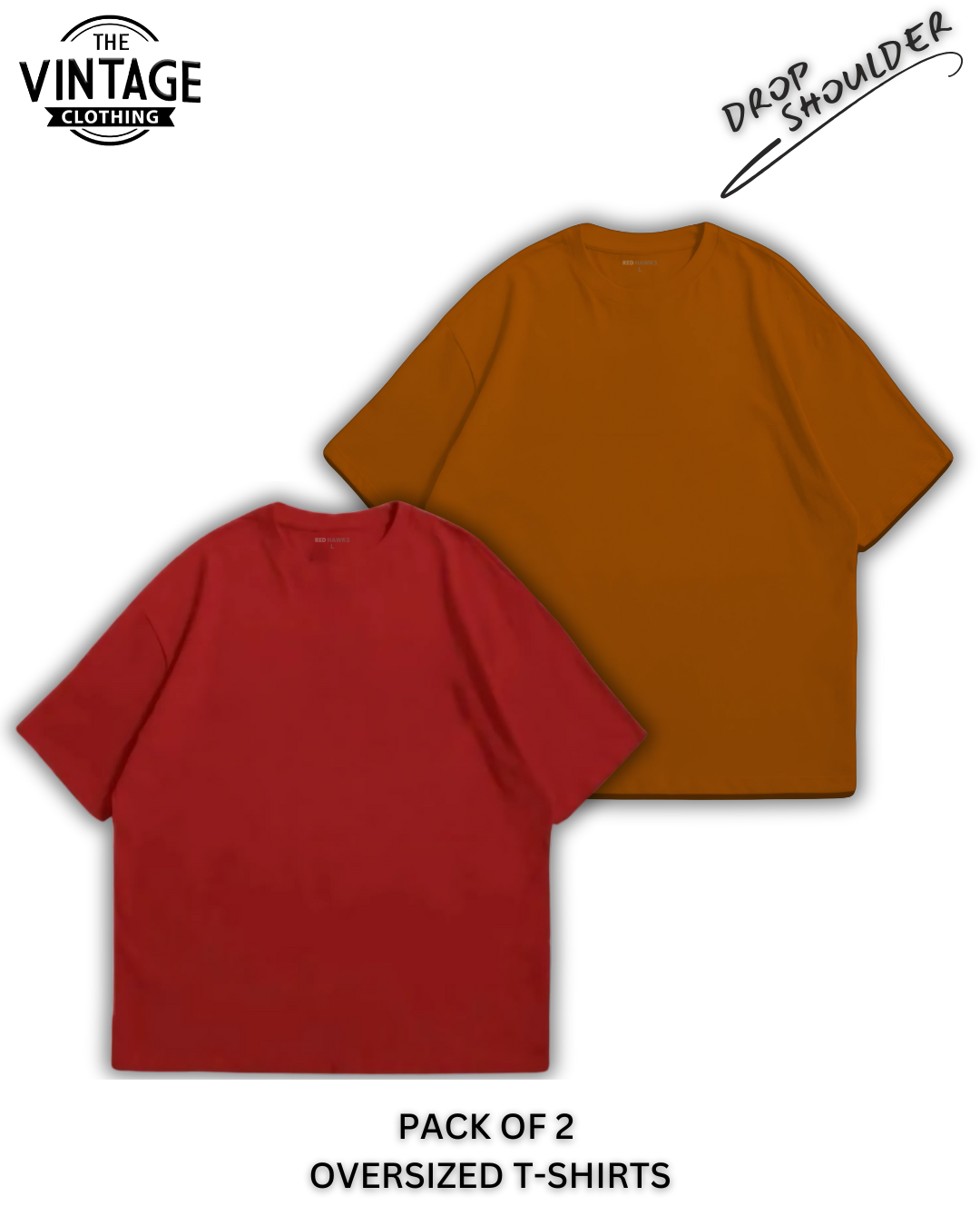 Pack of 2 Oversized | Drop Shoulder Solid Color Tshirts for Men and Women