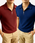Pack of 2 – Waffle Knit Zipper Polo - Maroon and Navy Blue
