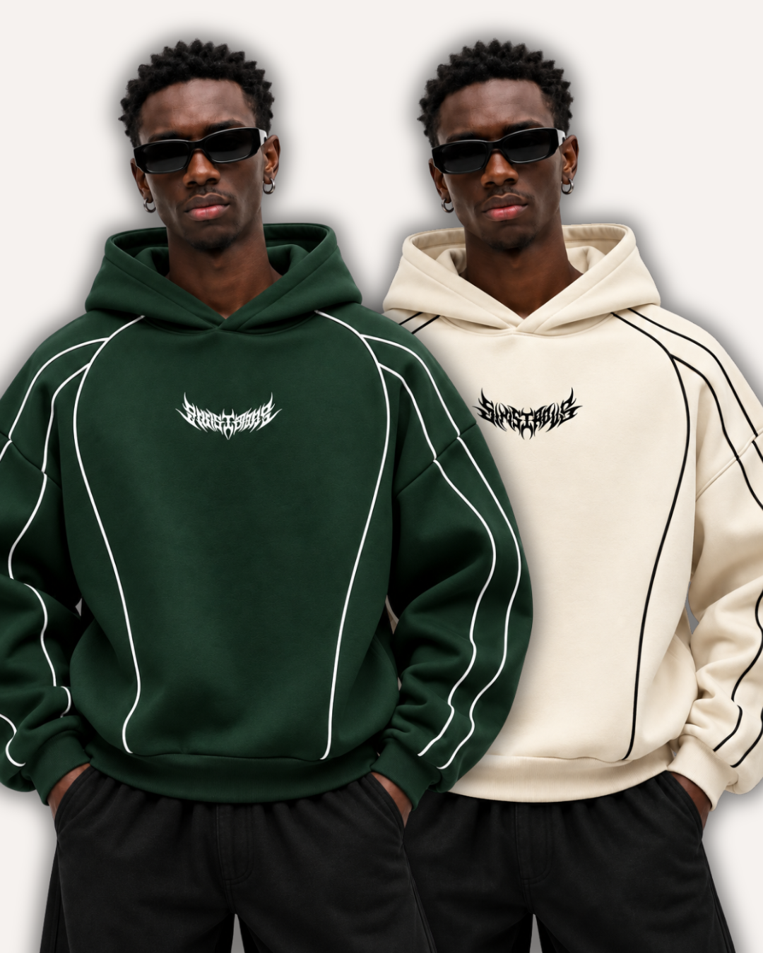 Pack of 2 Piped Oversized Drop Shoulder Hoodies
