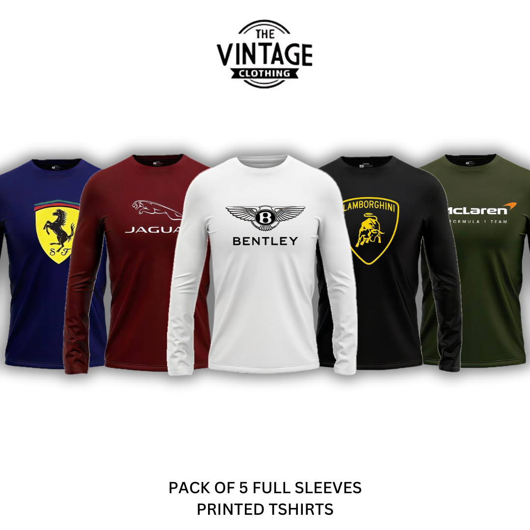 Pack of 5 Round Neck Full Sleeves Printed T-shirts