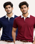 Pack of 2 Two Tone Johnny Collar Polos