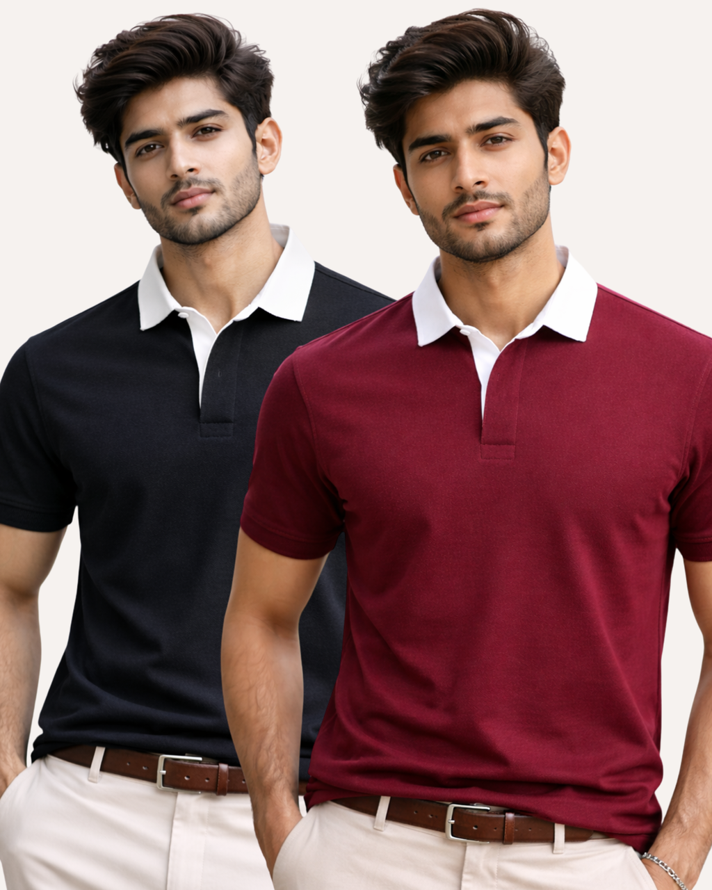 Pack of 2 Two Tone Johnny Collar Polos