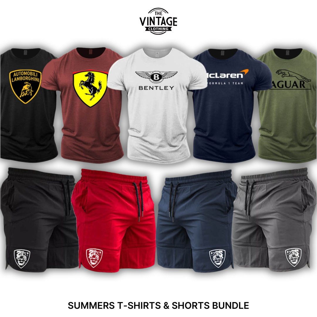 Pack of 9 Deal (5 Printed Full Sleeves T-shirts & 4 Shorts)