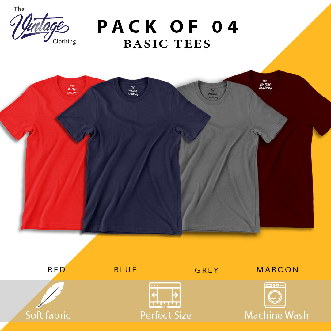 Pack of 4 plain Half sleeves T-Shirt