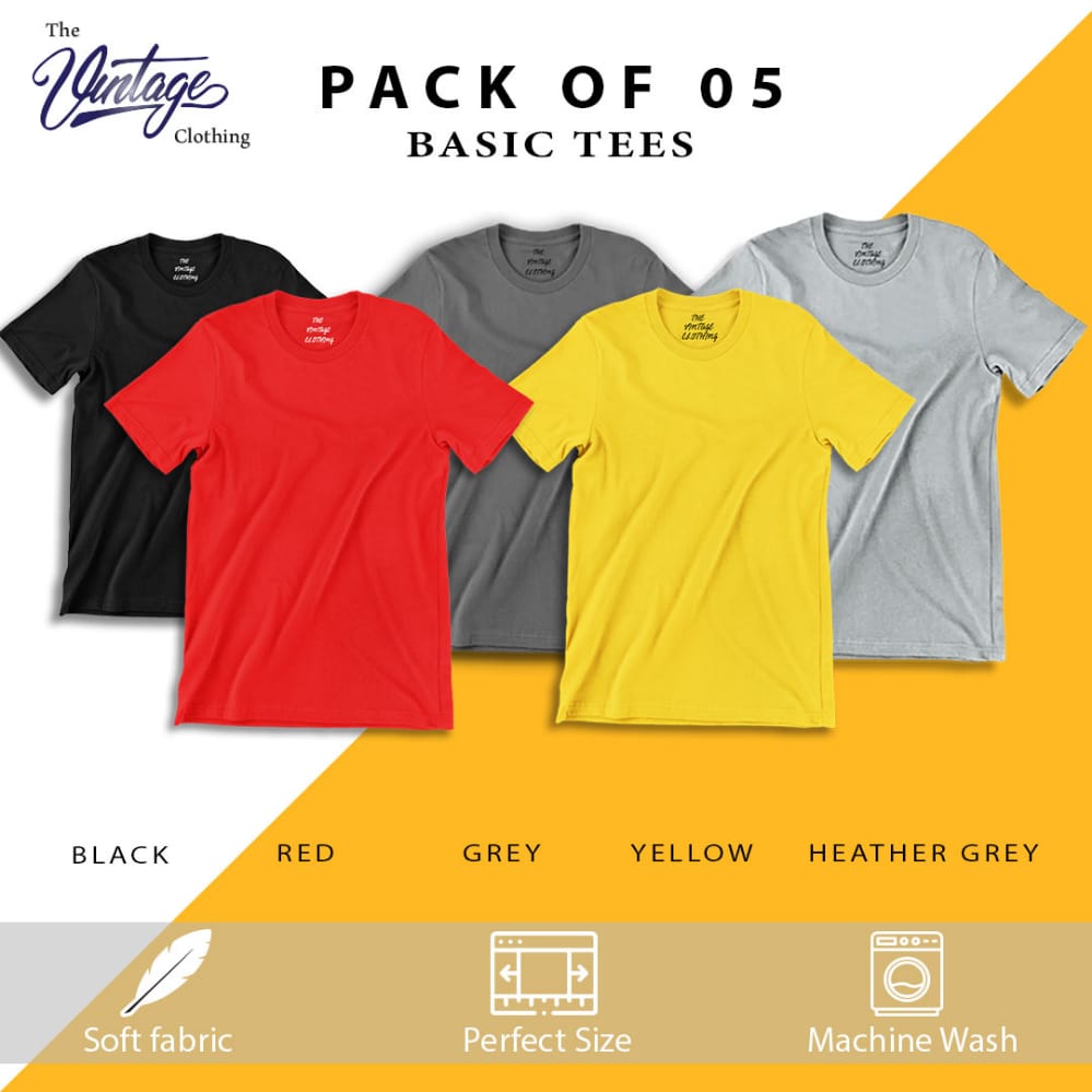 Pack of 5 round neck half sleeves T-shirts