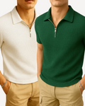 Pack of 2 – Waffle Knit Zipper Polo - White and Green