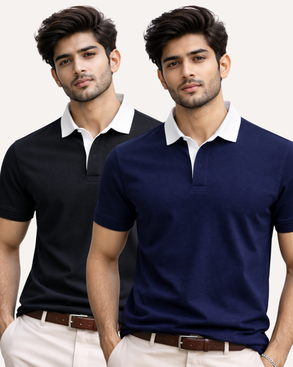 Pack of 2 Two Tone Johnny Collar Polos