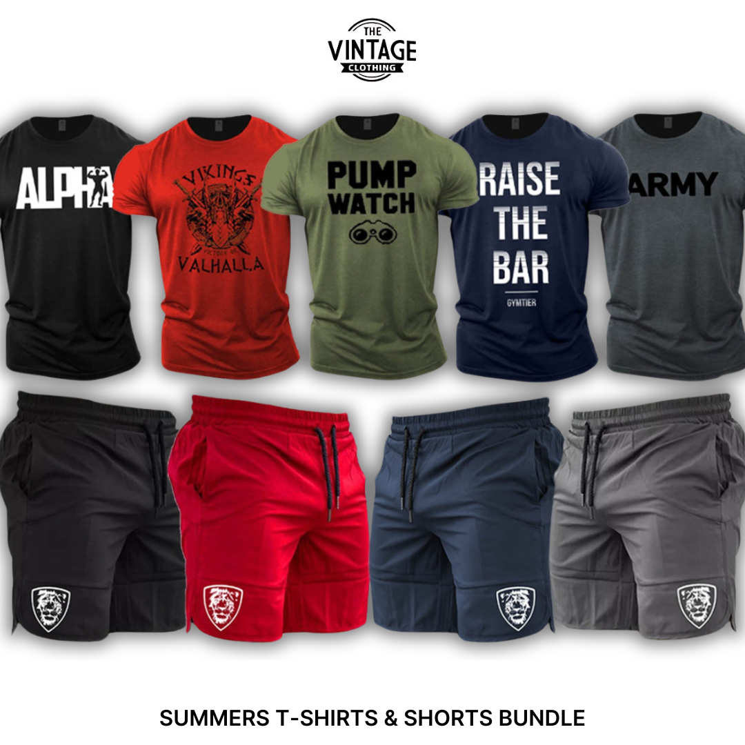Pack of 9 Deal (5 Printed Full Sleeves T-shirts & 4 Shorts)