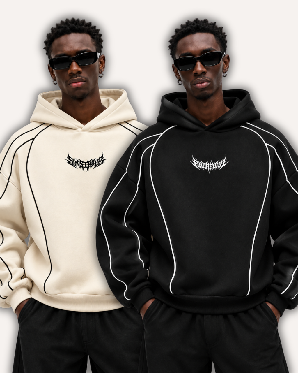 Pack of 2 Piped Oversized Drop Shoulder Hoodies