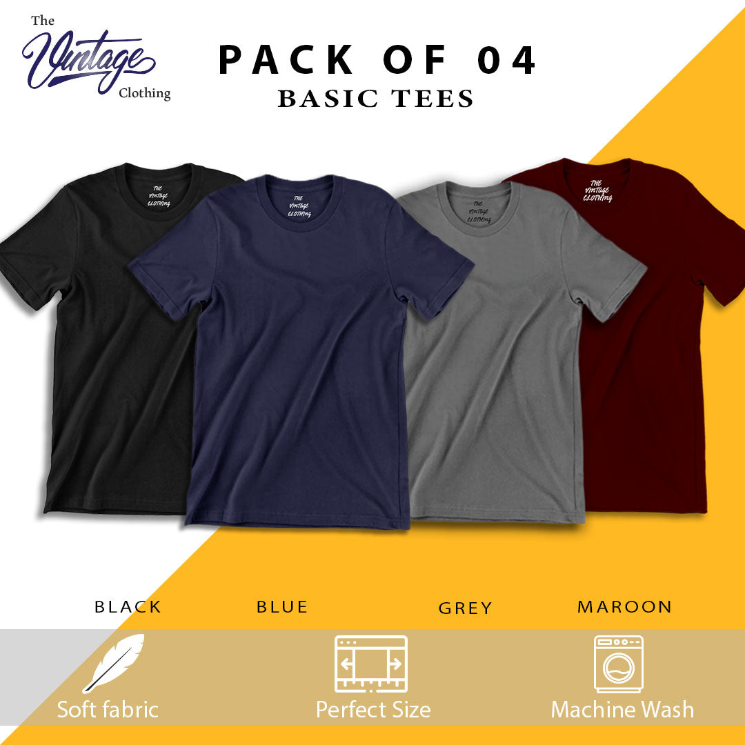 Pack of 4 plain Half sleeves T-Shirt