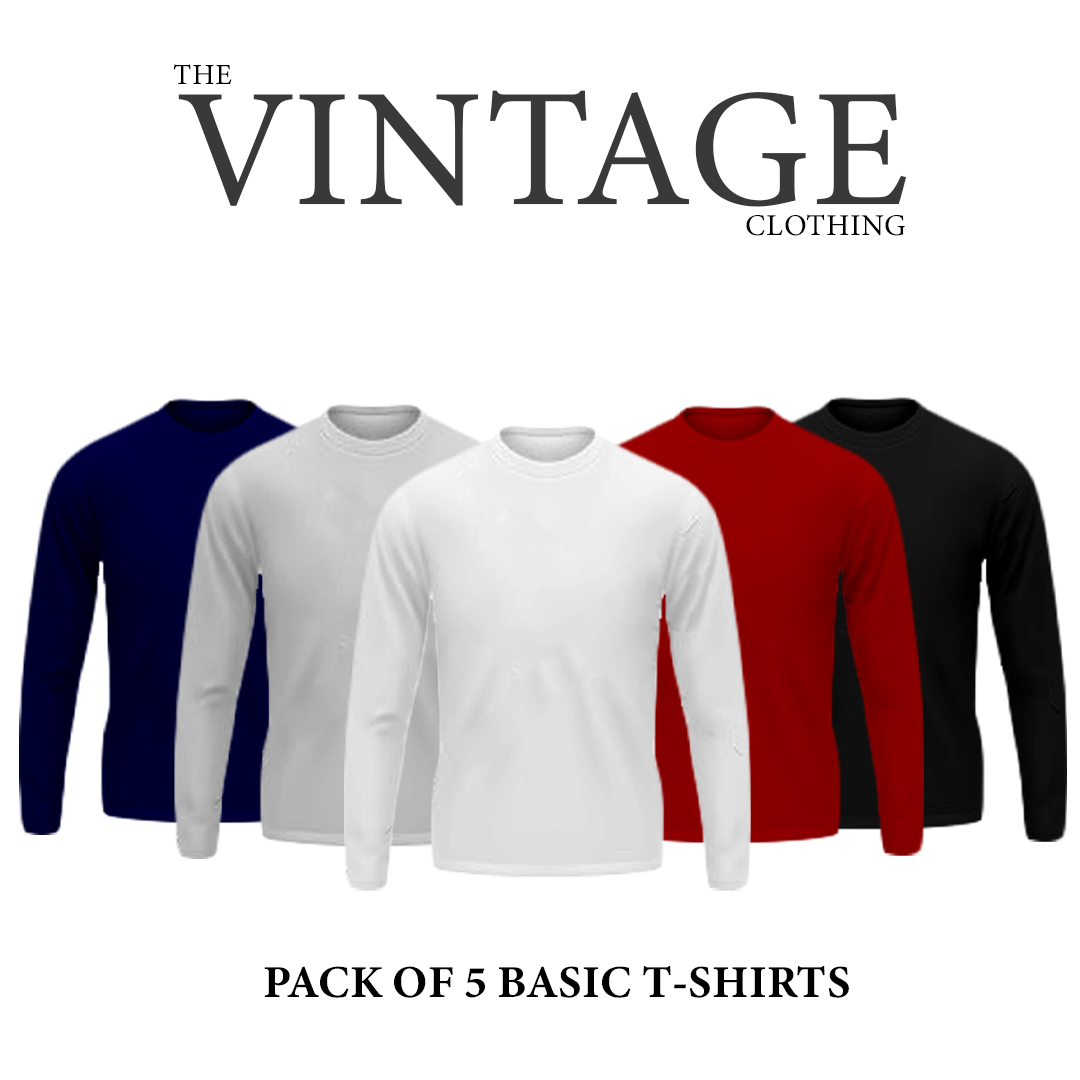 Pack of 5 round neck Full sleeves T-shirts