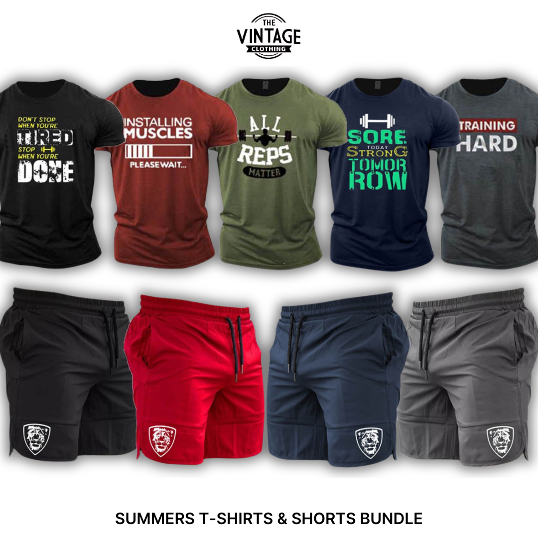 Pack of 9 Deal (5 Printed Full Sleeves T-shirts & 4 Shorts)