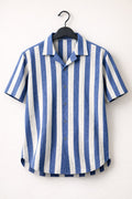 Blue Stripe Cuban Collar Shirt for Men