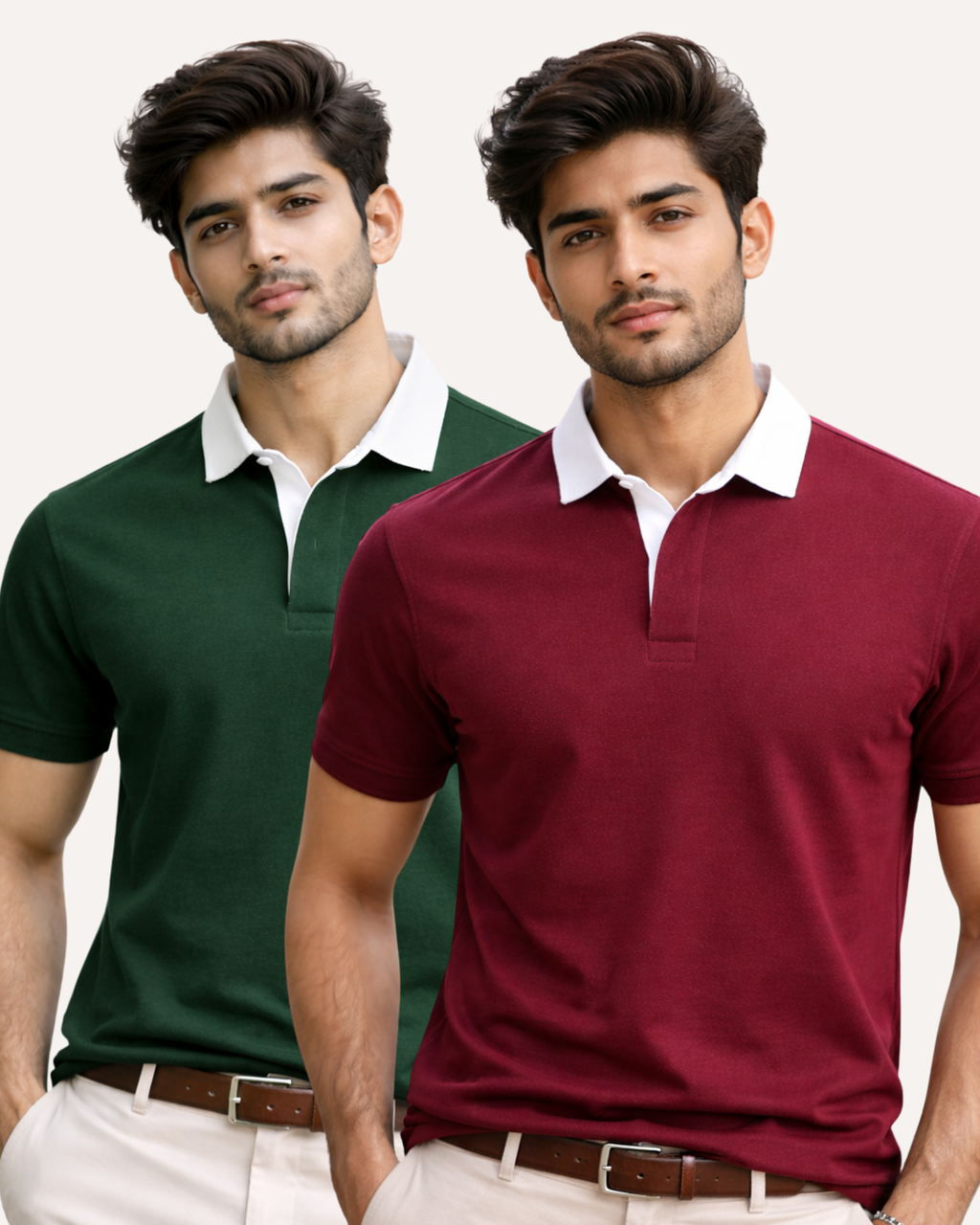 Pack of 2 Two Tone Johnny Collar Polos