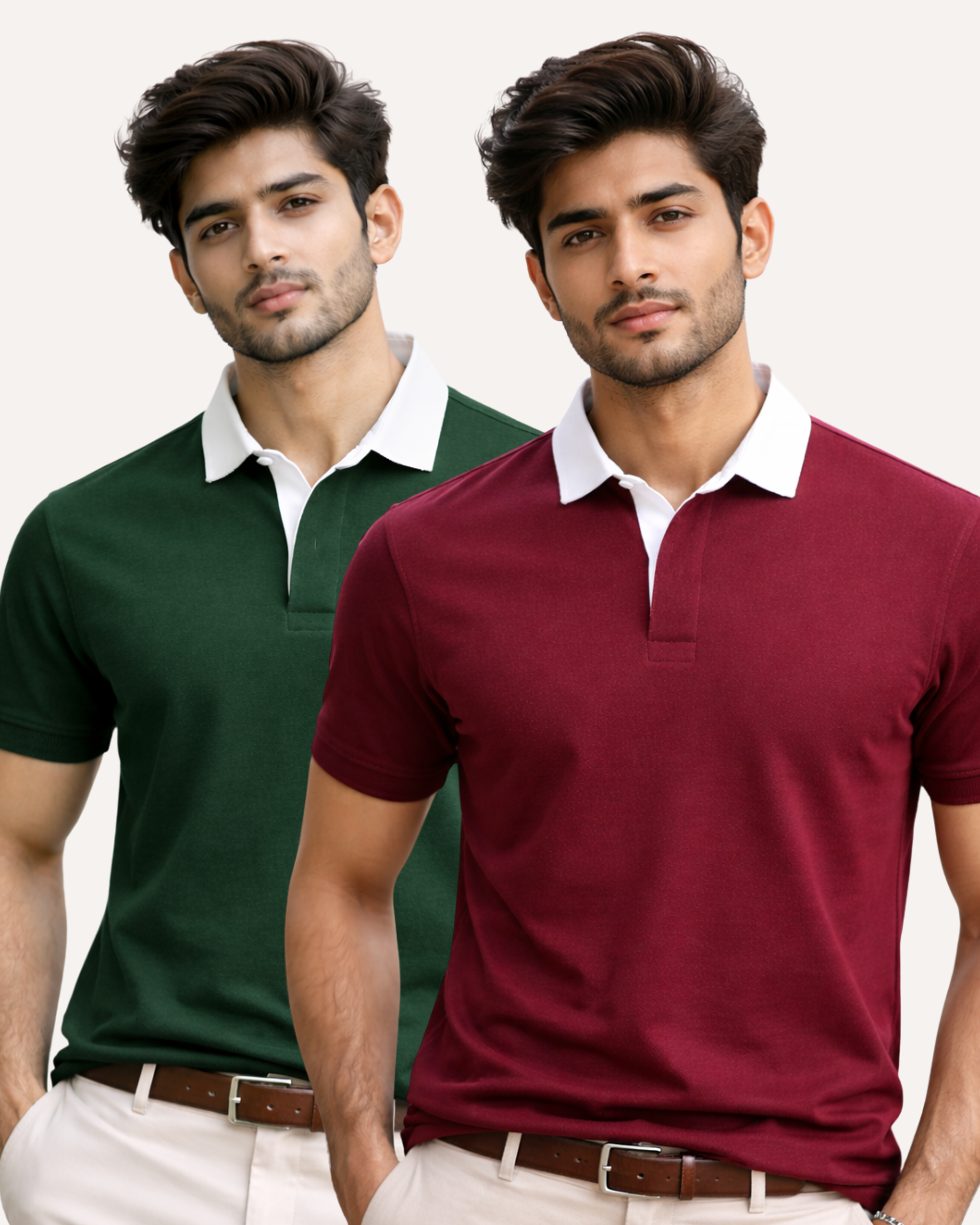 Pack of 2 Two Tone Johnny Collar Polos