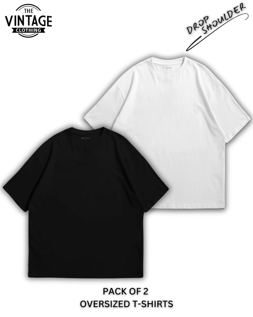 Pack of 2 Oversized | Drop Shoulder Solid Color Tshirts for Men and Women