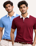 Pack of 2 Two Tone Johnny Collar Polos