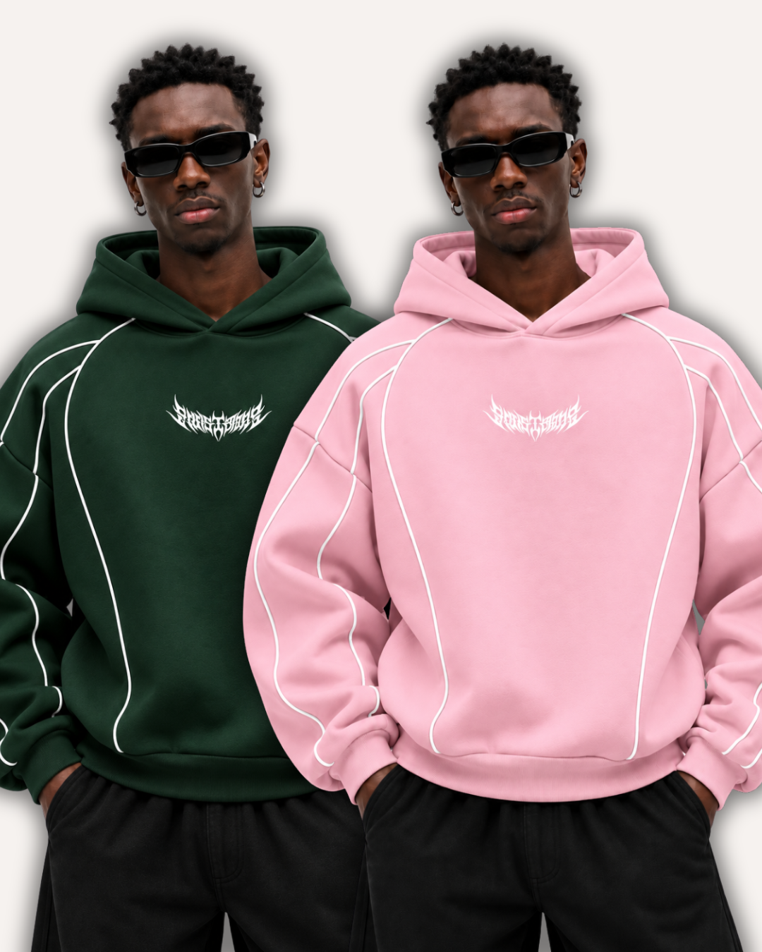Pack of 2 Piped Oversized Drop Shoulder Hoodies