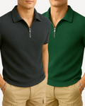 Pack of 2 – Waffle Knit Zipper Polo - Green and Charcoal