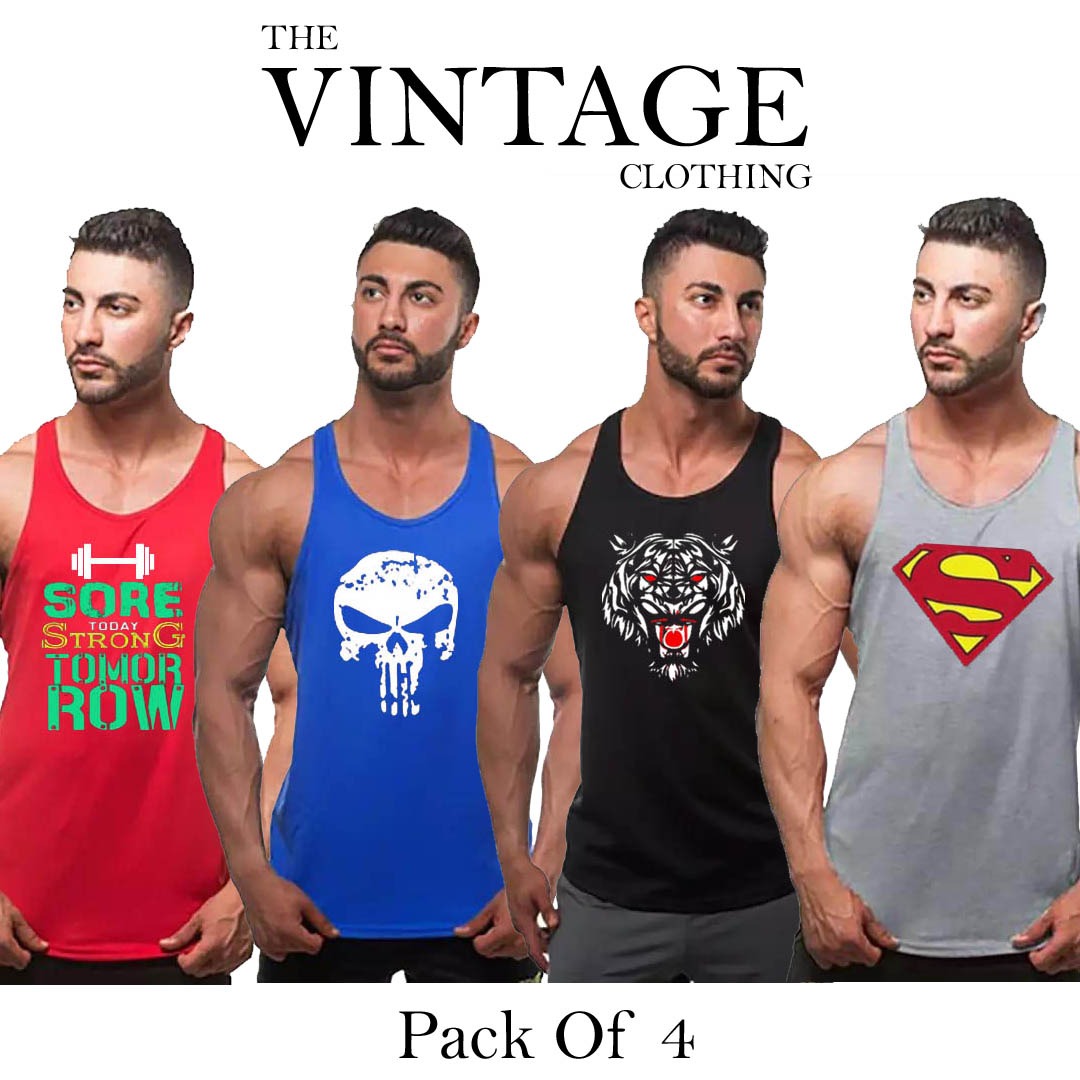 Pack of 4 Printed gym sando tanks 004