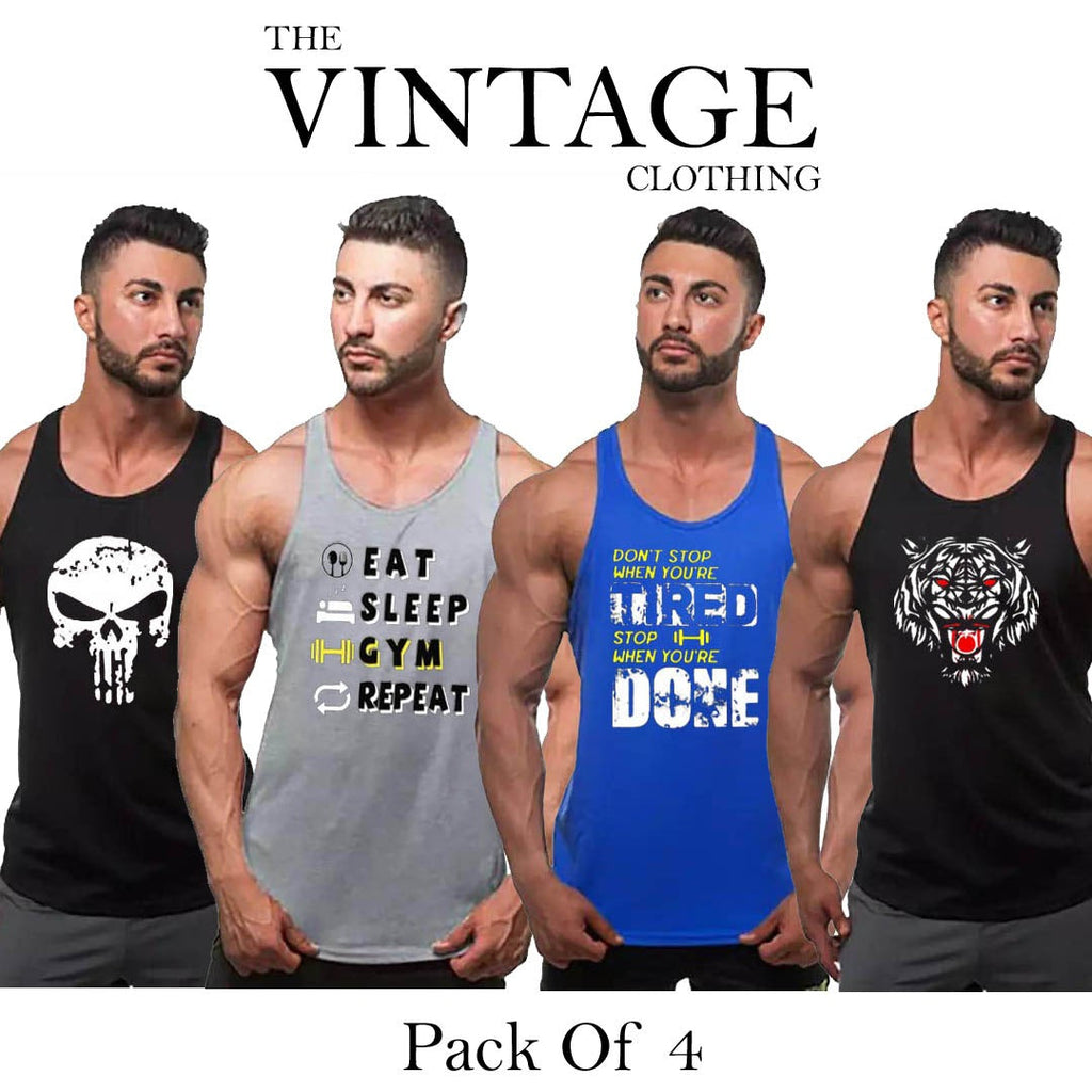 Pack of 4 Printed gym sando tanks 002