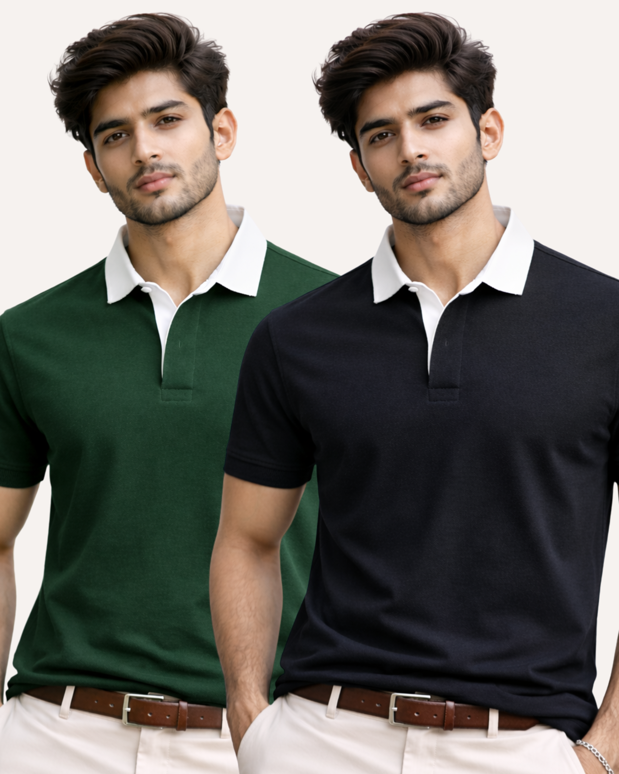 Pack of 2 Two Tone Johnny Collar Polos