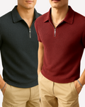 Pack of 2 – Waffle Knit Zipper Polo - Maroon and Charcoal