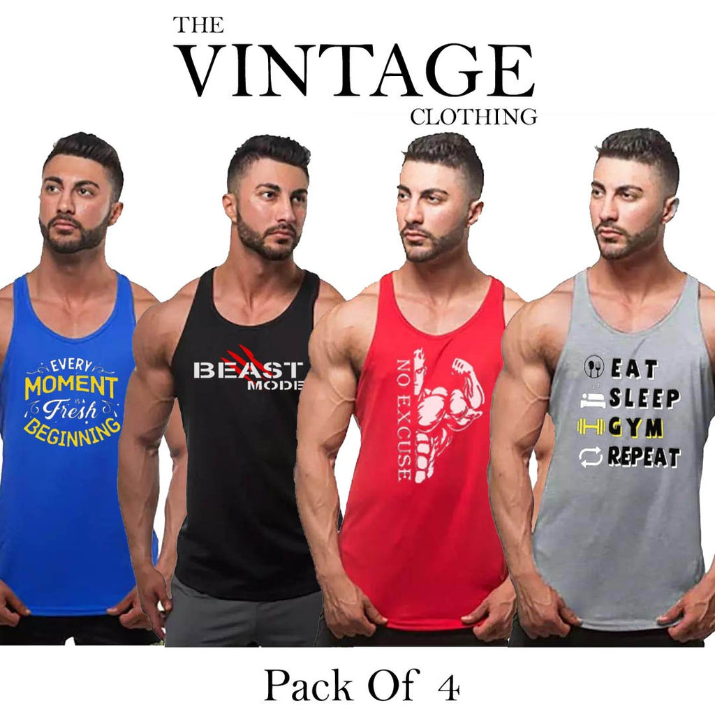 Pack of 4 Printed gym sando tanks 003