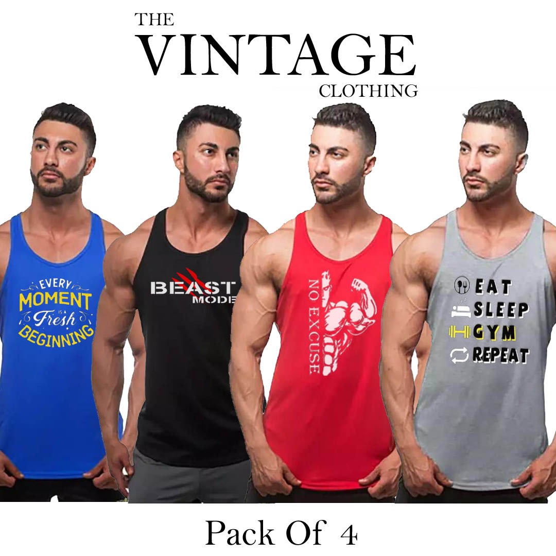 Pack of 4 Printed gym sando tanks 003