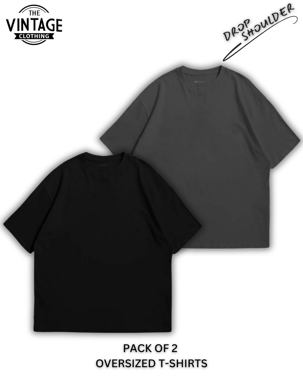 Pack of 2 Oversized | Drop Shoulder Solid Color Tshirts for Men and Women