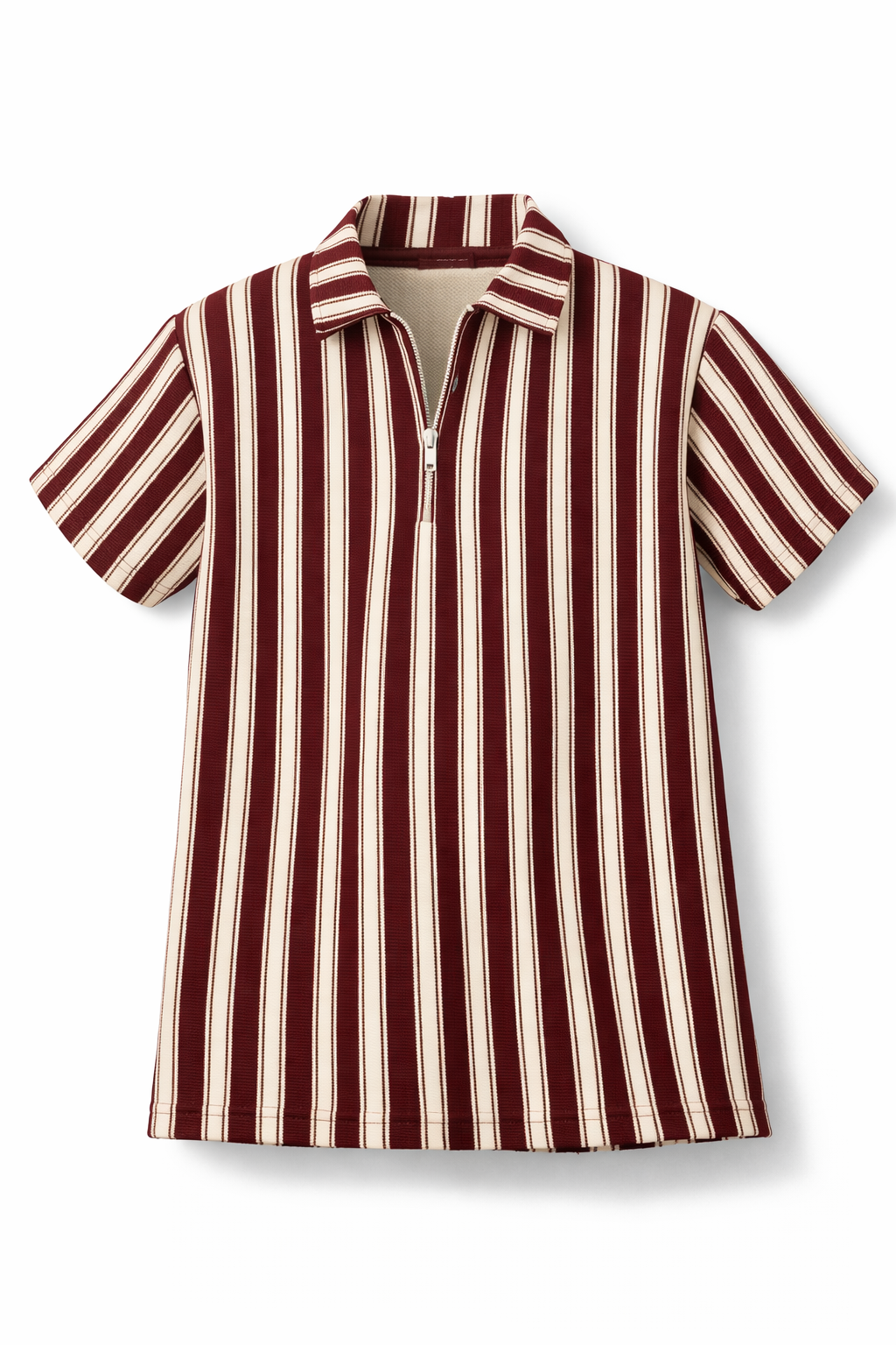 Waffle Knit Dual Stripe Zip Polo Shirt