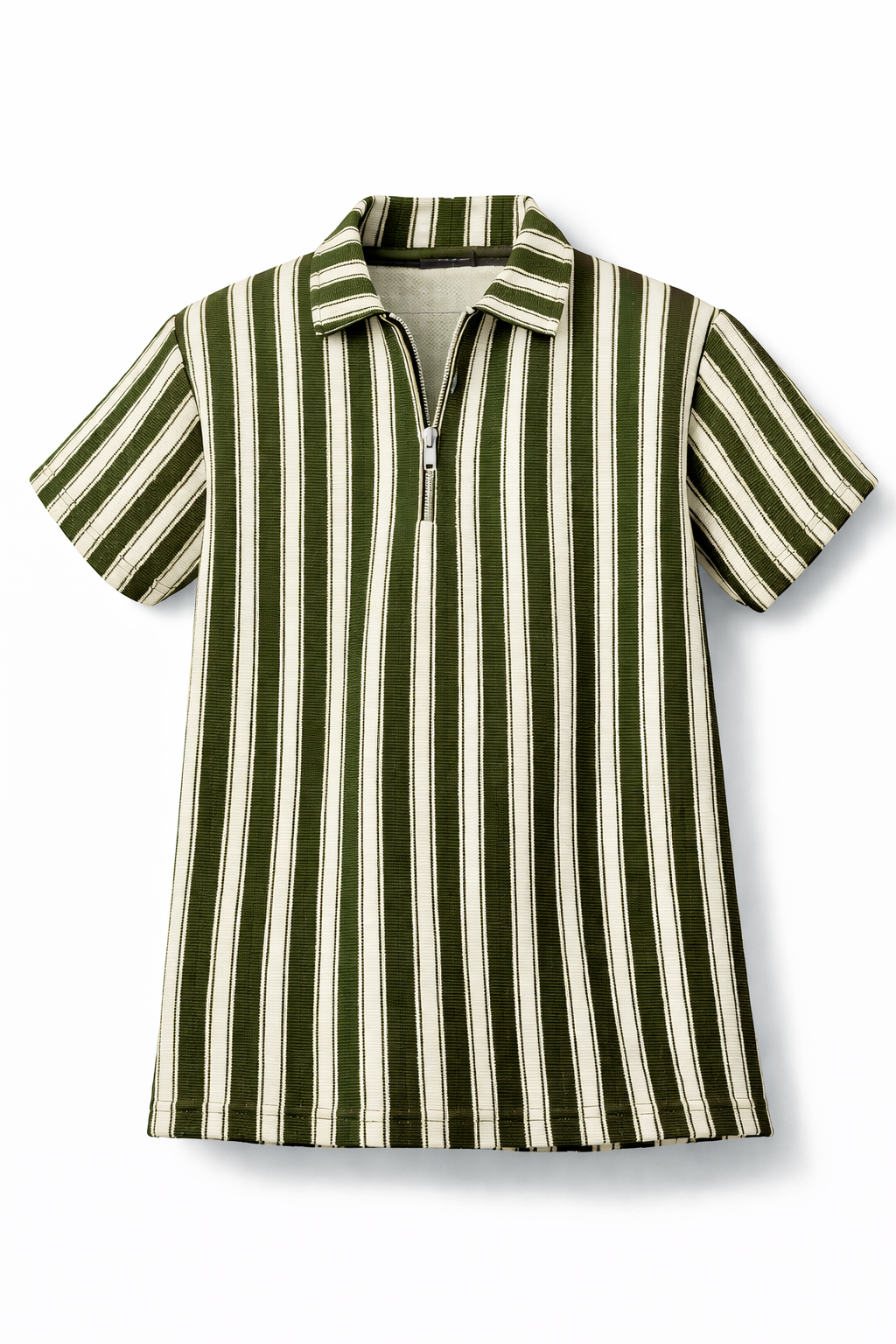 Waffle Knit Dual Stripe Zip Polo Shirt