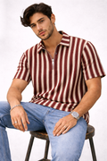 Waffle Knit Dual Stripe Zip Polo Shirt