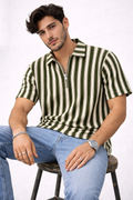 Waffle Knit Dual Stripe Zip Polo Shirt