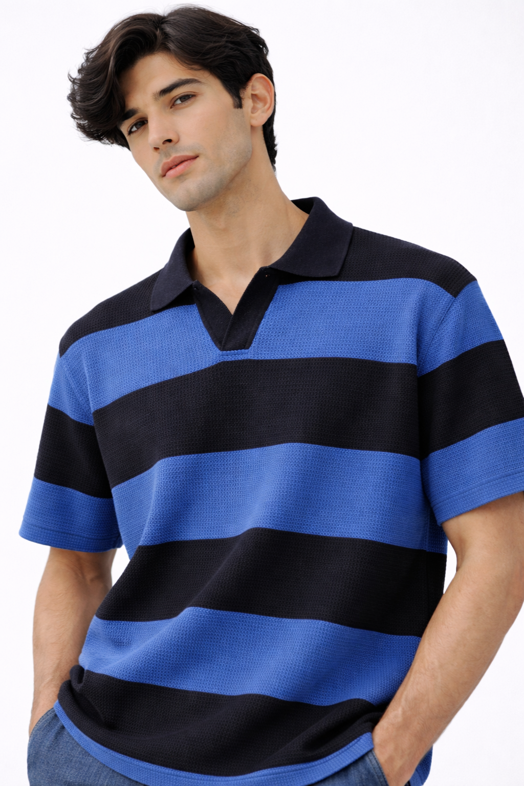 Pack of 2 Waffle Knit Textured Stripe Polos